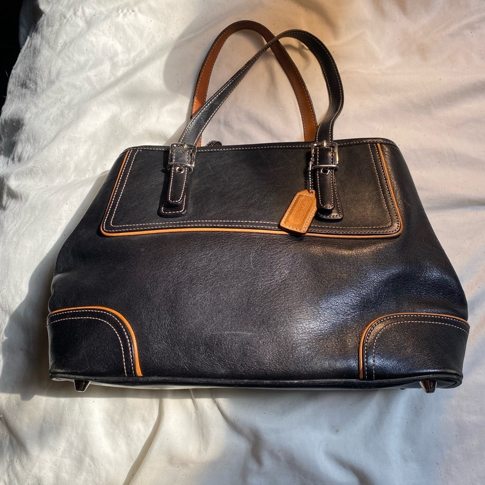 Coach Black and Tan Hamptons bag